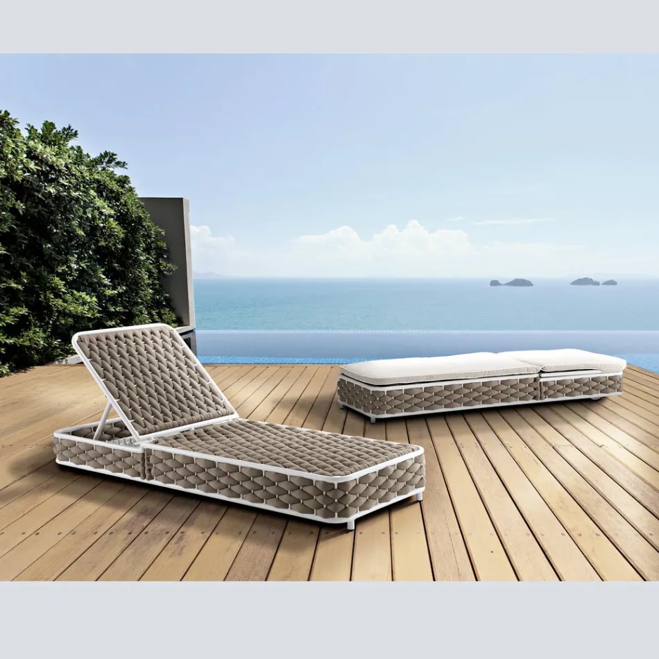 Outdoor Sunbed in Aluminium and Woven Fabric with Wheels - Reda Viadurini
