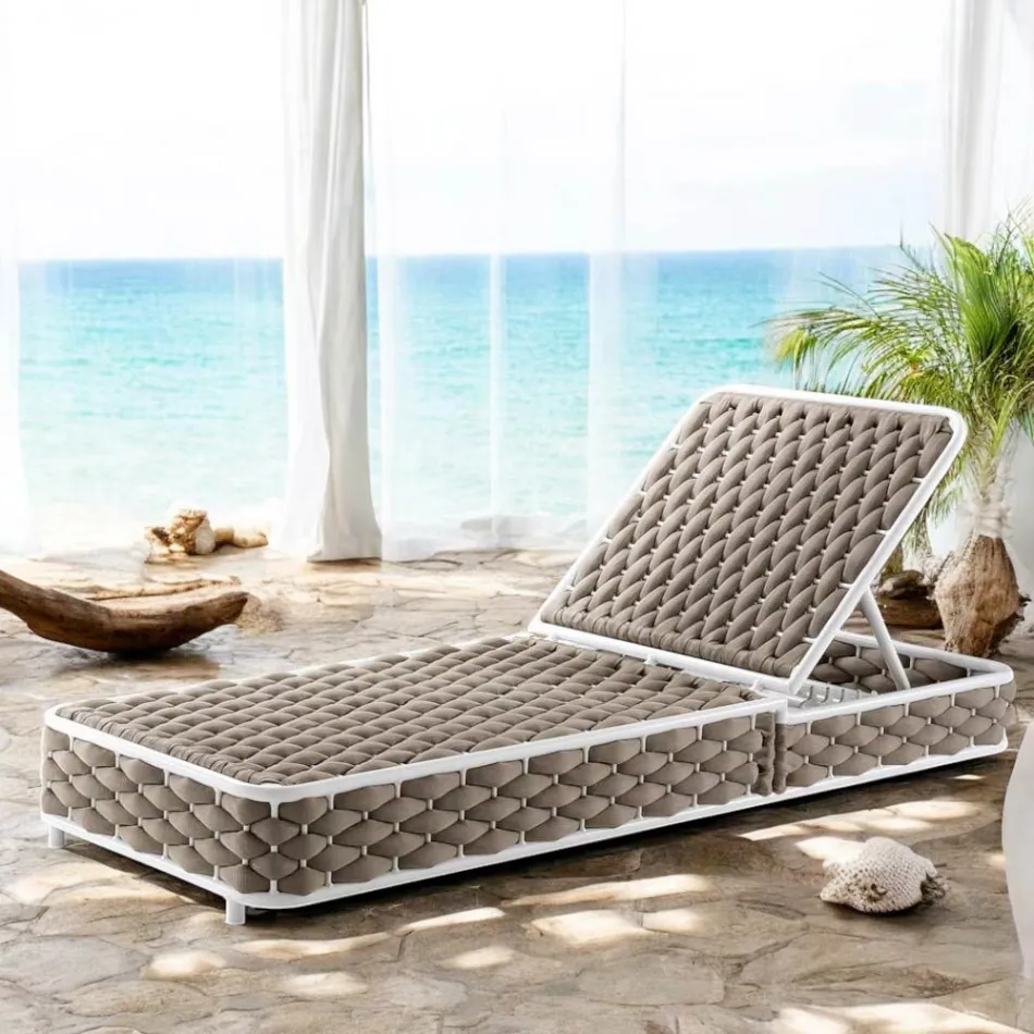 Outdoor Sunbed in Aluminium and Woven Fabric with Wheels - Reda Viadurini