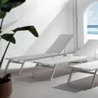 Outdoor Sunbed in Aluminium and Textilene with Retractable Wheels, 2 Pieces - Donkey Viadurini