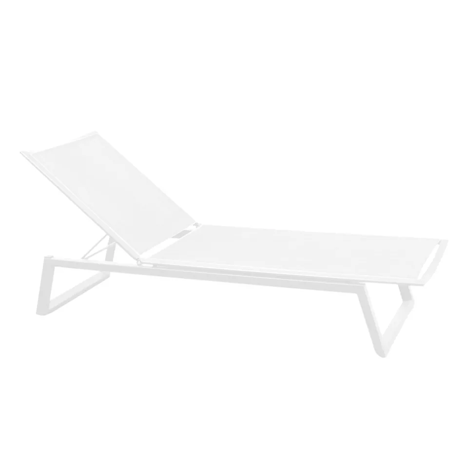Outdoor Sunbed in Aluminium and Textilene with Retractable Wheels, 2 Pieces - Donkey Viadurini