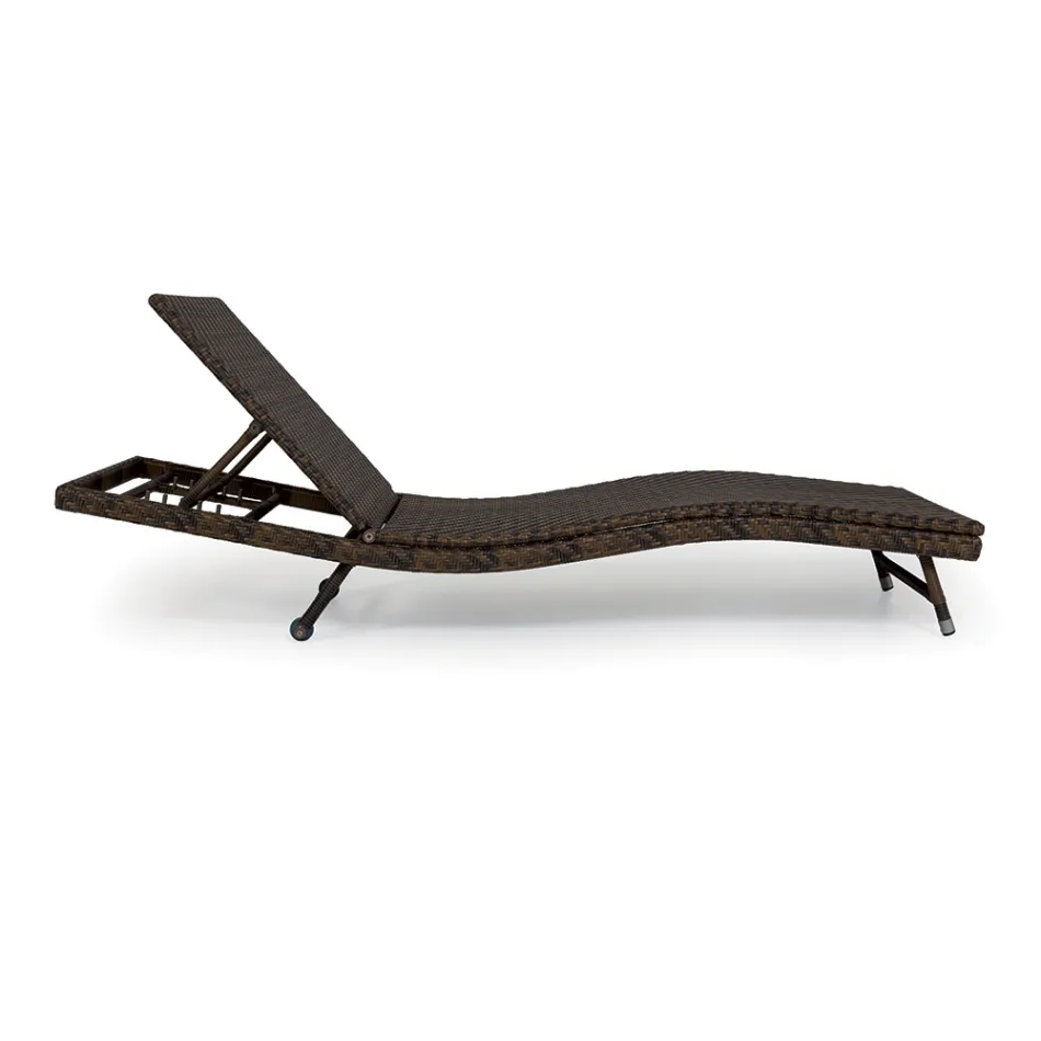 Outdoor Sunbed in Polyrattan with Wheels - Meredith Viadurini