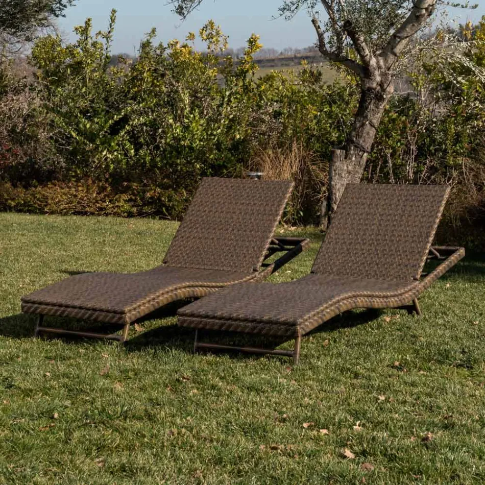 Outdoor Sunbed in Polyrattan with Wheels - Meredith Viadurini