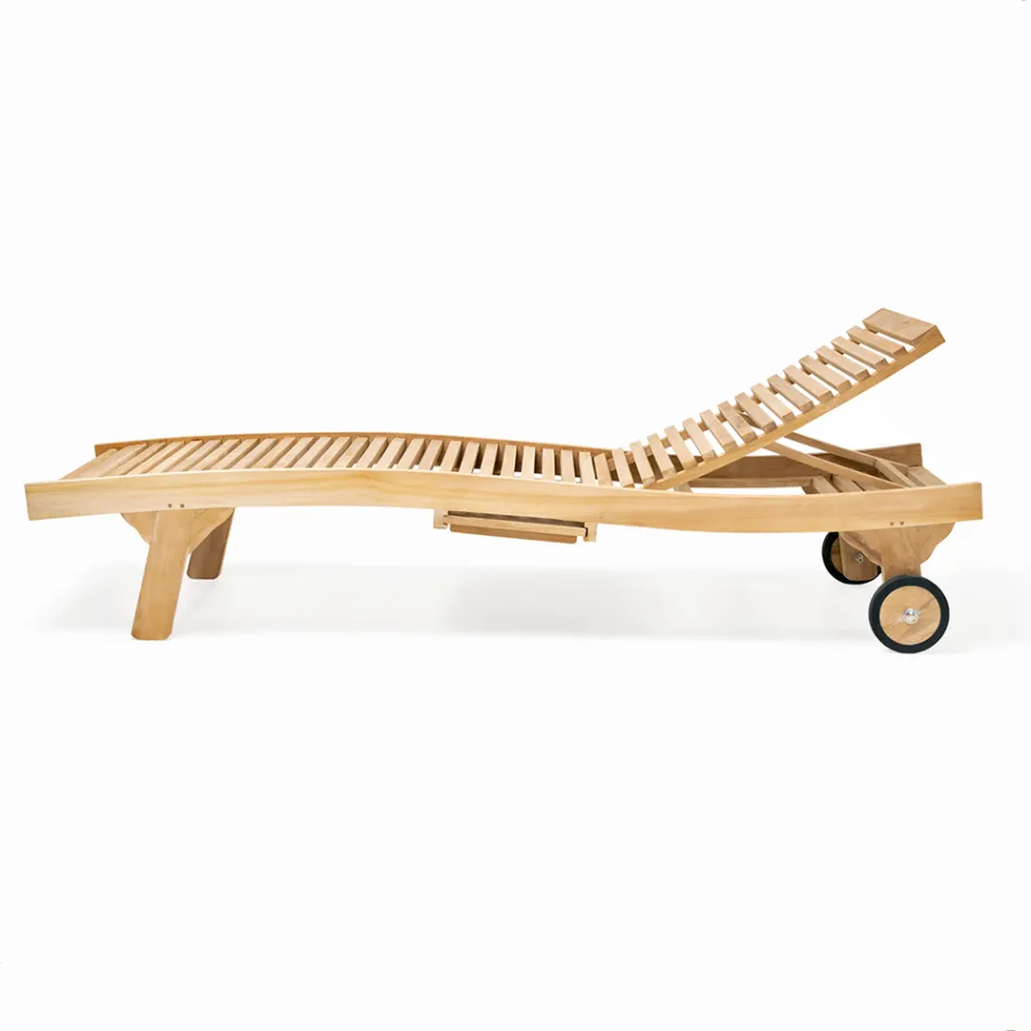 Outdoor Sunbed in Natural Teak - Yggdrasil Viadurini