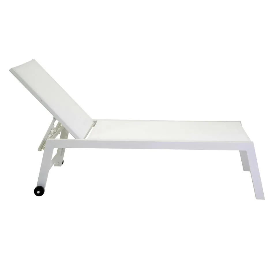 Outdoor Lounger Made of Aluminium and Textilene with 2 Wheels - Costume Viadurini