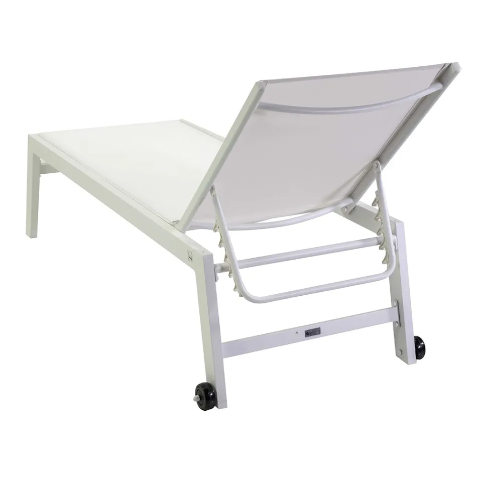Outdoor Lounger Made of Aluminium and Textilene with 2 Wheels - Costume Viadurini