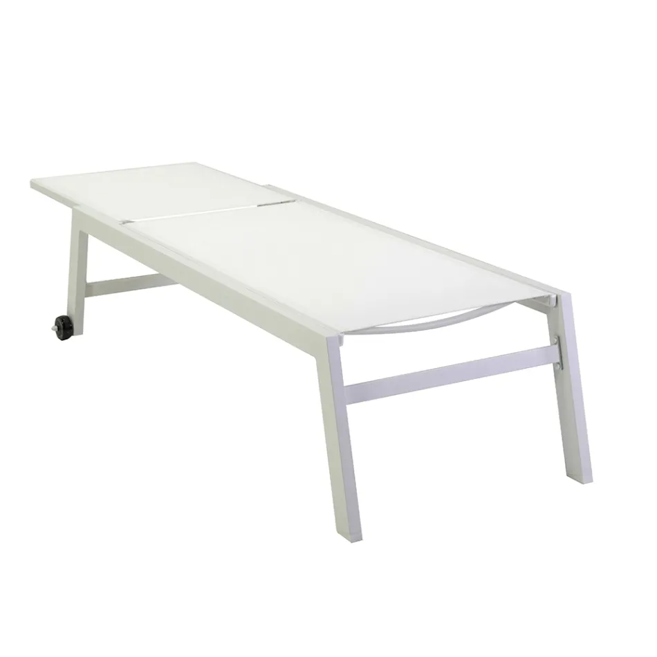 Outdoor Lounger Made of Aluminium and Textilene with 2 Wheels - Costume Viadurini