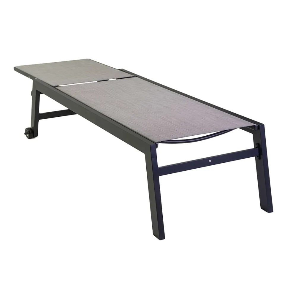 Outdoor Lounger Made of Aluminium and Textilene with 2 Wheels - Costume Viadurini