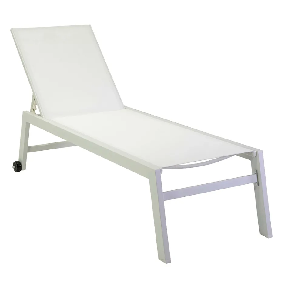 Outdoor Lounger Made of Aluminium and Textilene with 2 Wheels - Costume Viadurini