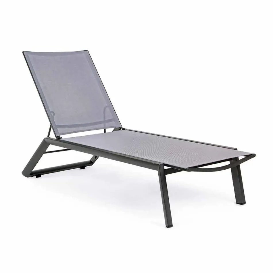 Reclining Outdoor Lounger with Aluminium and Textilene Wheels - Jewel Viadurini