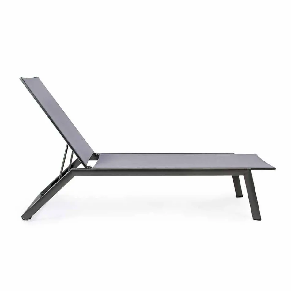 Reclining Outdoor Lounger with Aluminium and Textilene Wheels - Jewel Viadurini