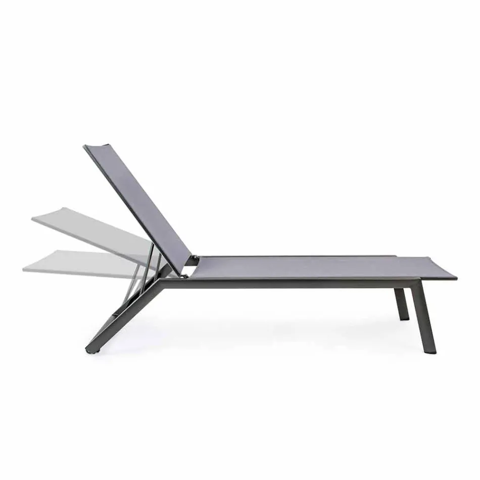 Reclining Outdoor Lounger with Aluminium and Textilene Wheels - Jewel Viadurini