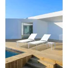 Reclining Outdoor Lounger with Aluminium and Textilene Wheels - Jewel Viadurini