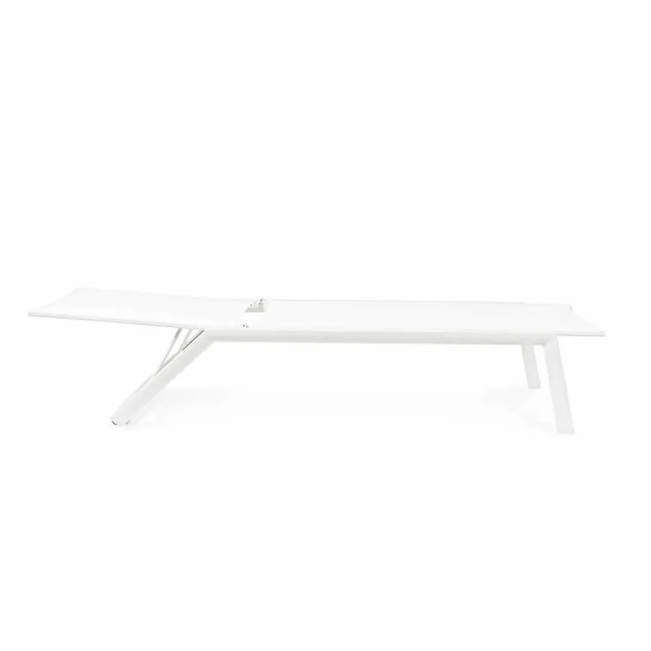 Reclining Outdoor Lounger with Aluminium and Textilene Wheels - Jewel Viadurini