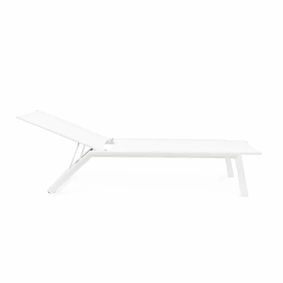 Reclining Outdoor Lounger with Aluminium and Textilene Wheels - Jewel Viadurini