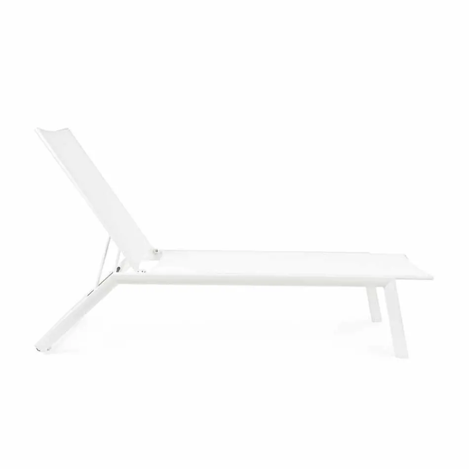 Reclining Outdoor Lounger with Aluminium and Textilene Wheels - Jewel Viadurini