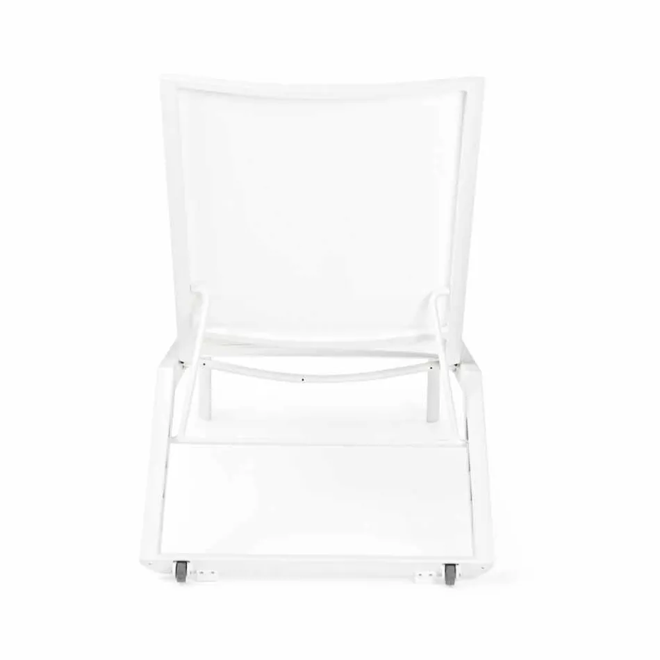 Reclining Outdoor Lounger with Aluminium and Textilene Wheels - Jewel Viadurini