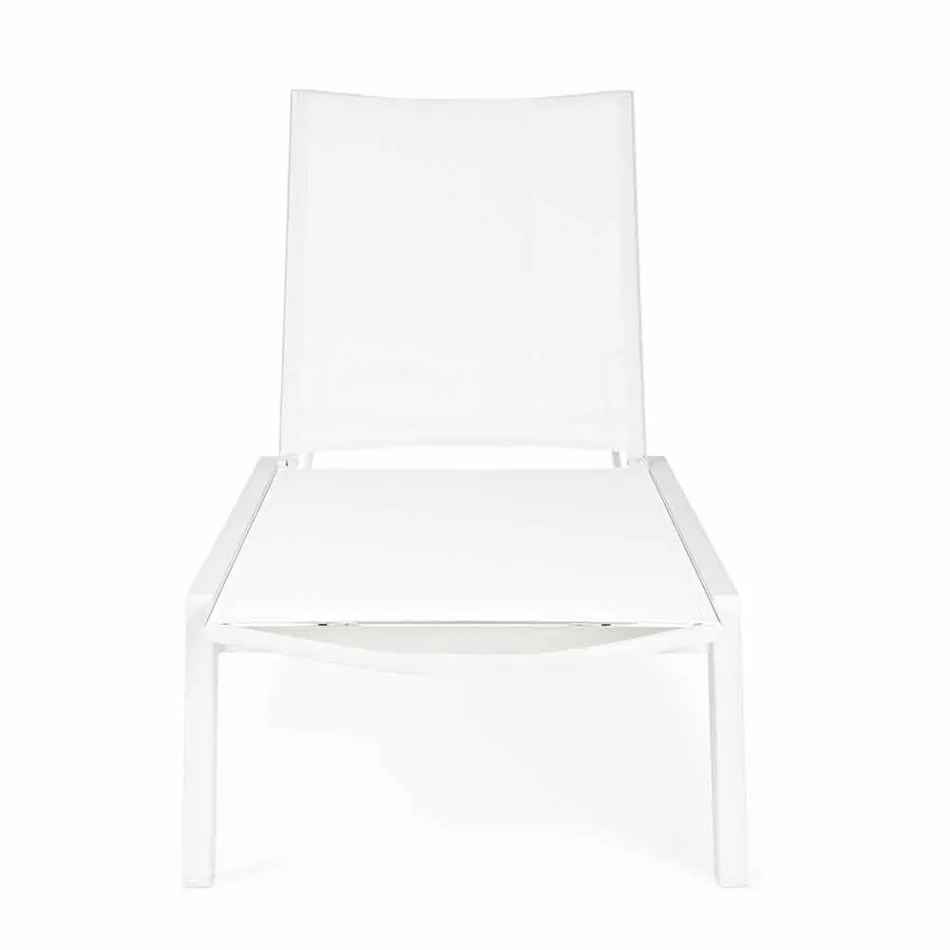 Reclining Outdoor Lounger with Aluminium and Textilene Wheels - Jewel Viadurini