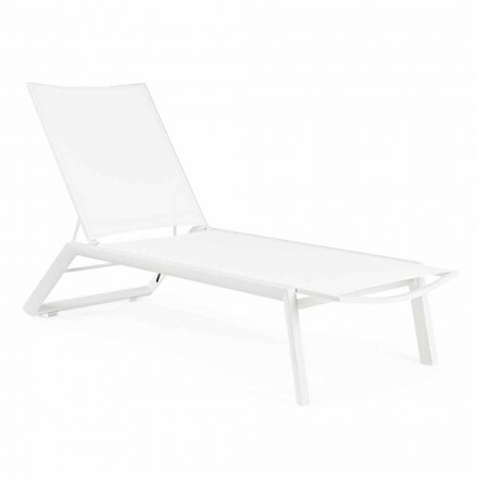Reclining Outdoor Lounger with Aluminium and Textilene Wheels - Jewel Viadurini