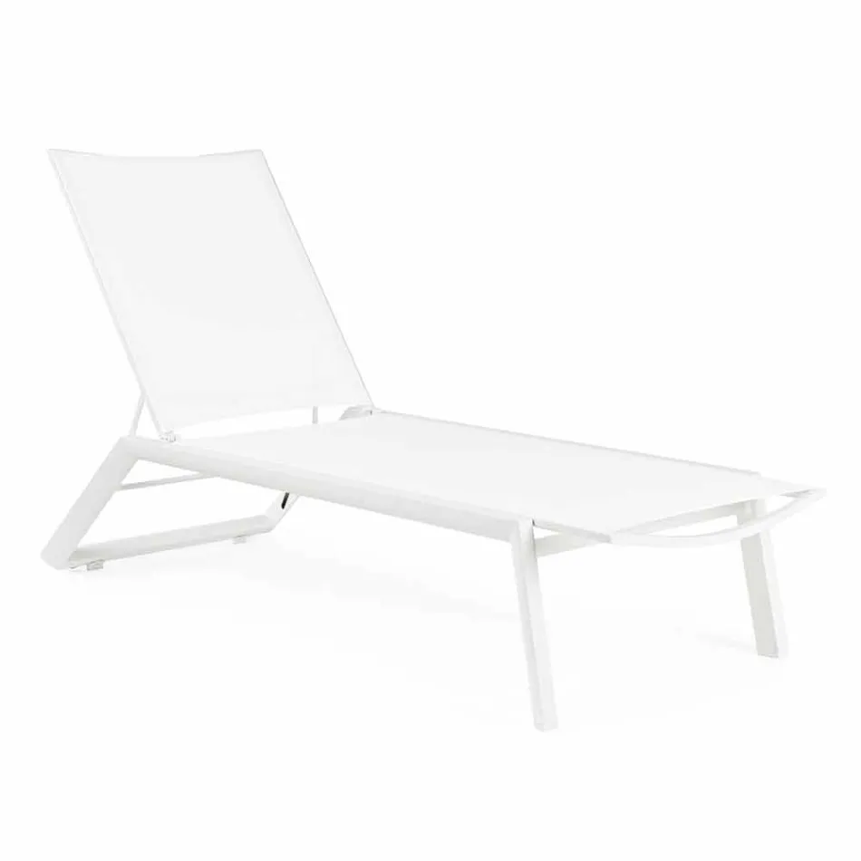 Reclining Outdoor Lounger with Aluminium and Textilene Wheels - Jewel Viadurini