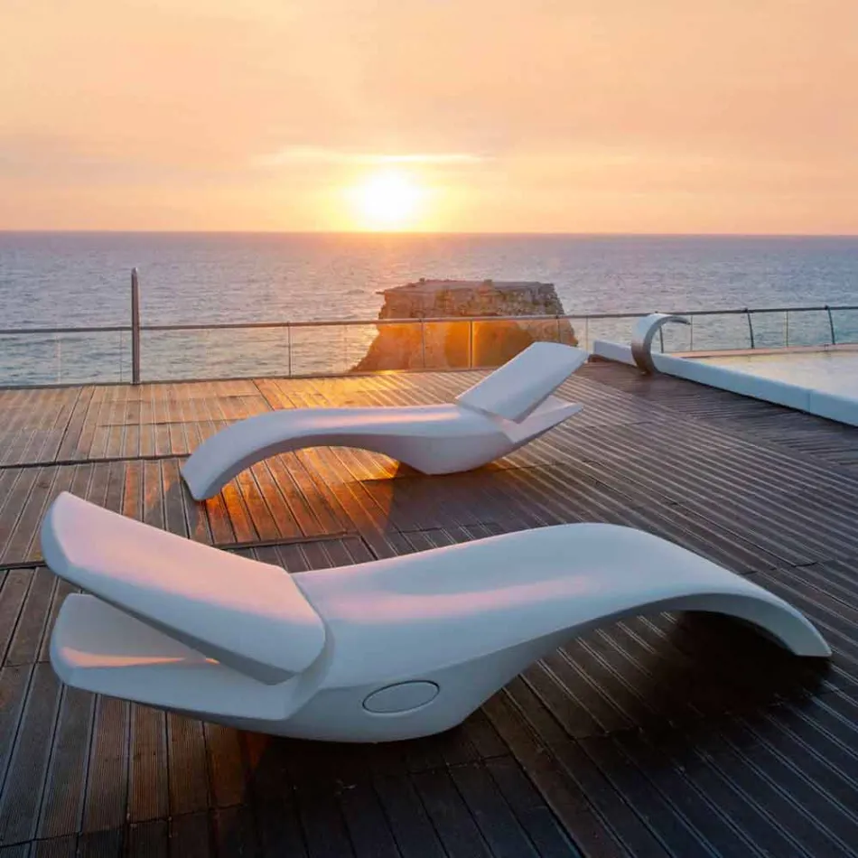 Design Chaise Longue Garden Lounger in White Plastic - Zoe by Mayyour Viadurini