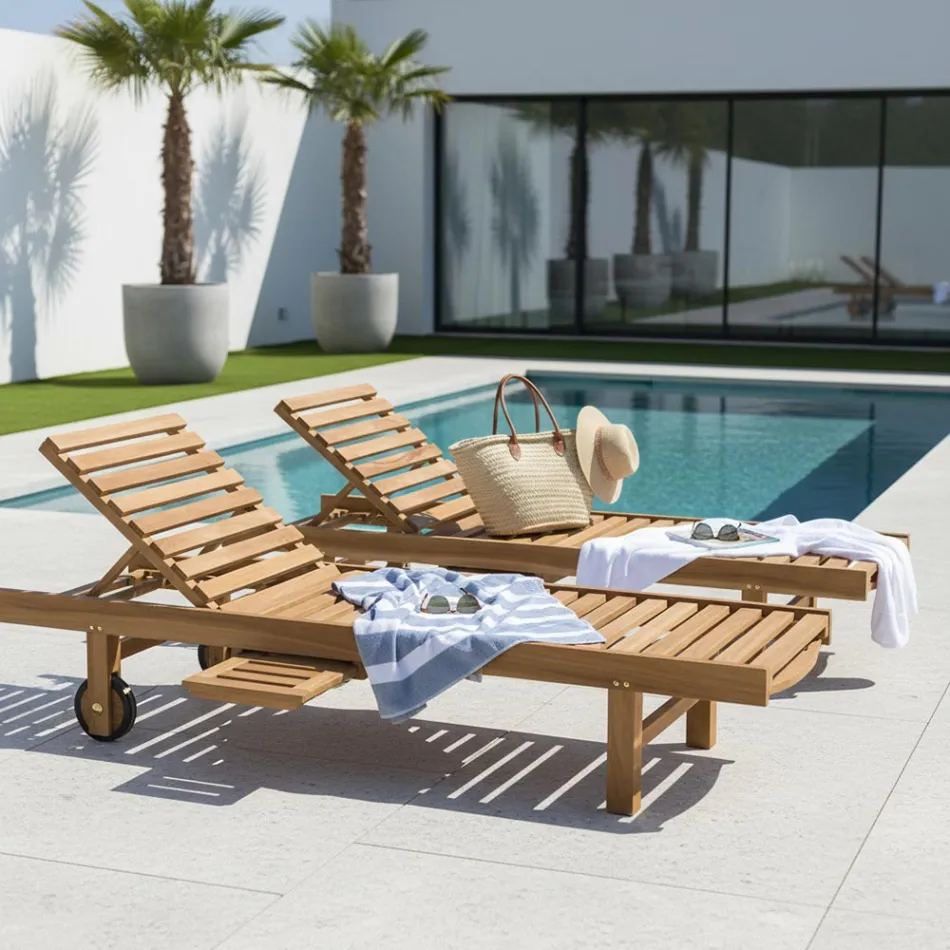 Garden daybed in natural teak wood - Yggdrasil Viadurini