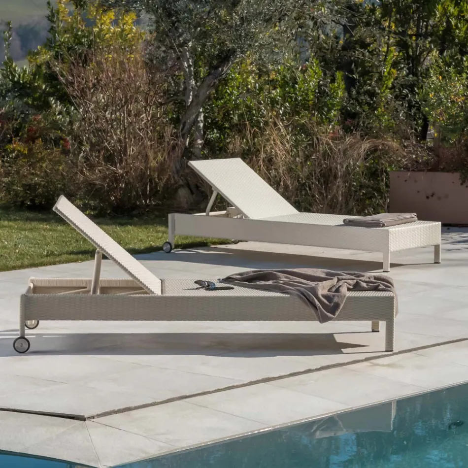 Poly Rattan Garden Lounger with Wheels - Sunbathe Viadurini