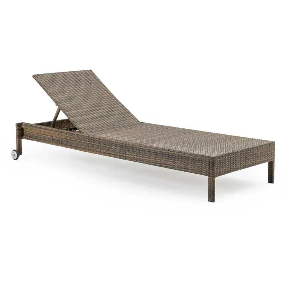 Poly Rattan Garden Lounger with Wheels - Sunbathe Viadurini
