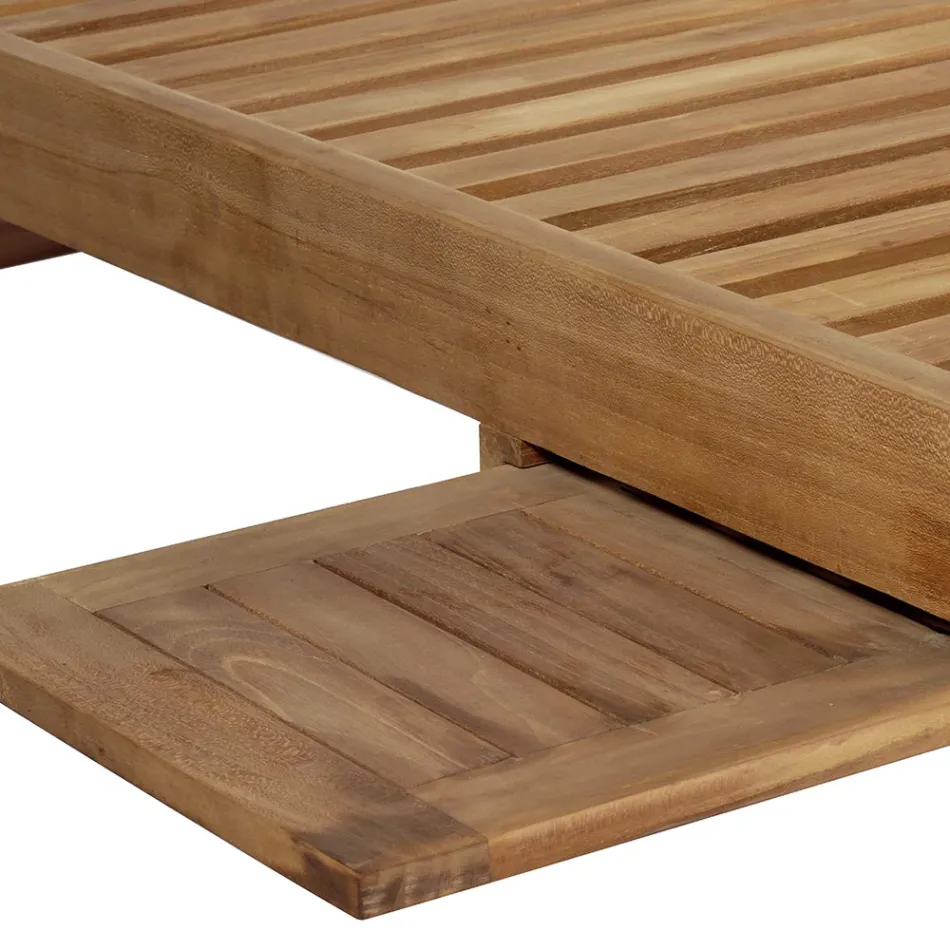 Teak Garden Lounger with Removable Table and Wheels - Oasi Viadurini