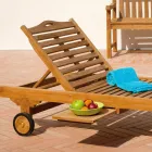 Teak Garden Lounger with Removable Table and Wheels - Oasi Viadurini