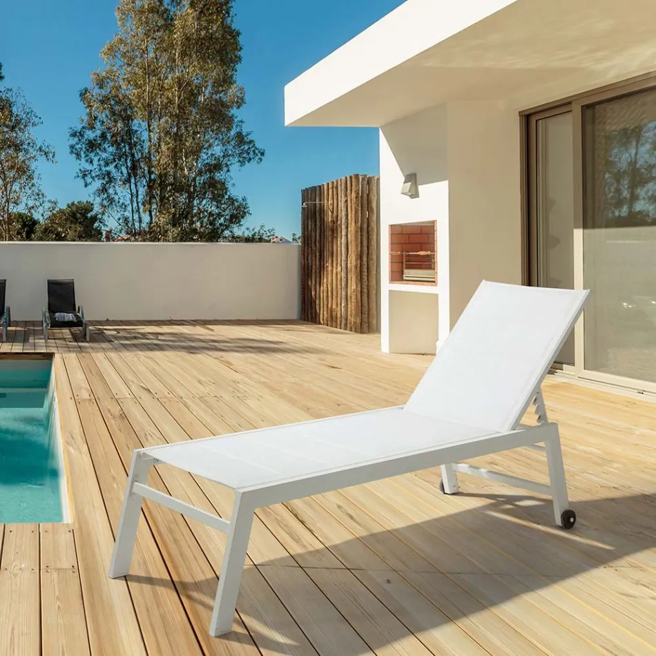 Modern Garden Sunbed in Aluminium with Wheels for Outdoors - Franz Viadurini