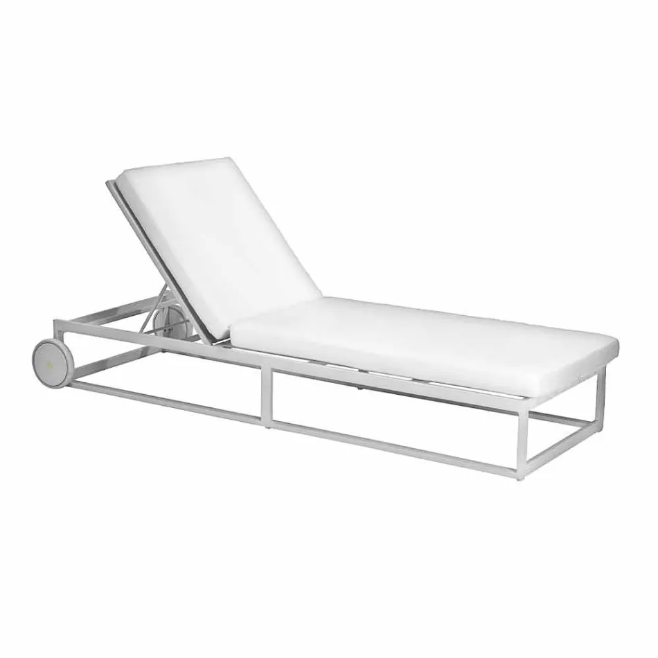 Garden Sun Lounger in Aluminium, Wheels and Reclining Backrest - Julie Viadurini