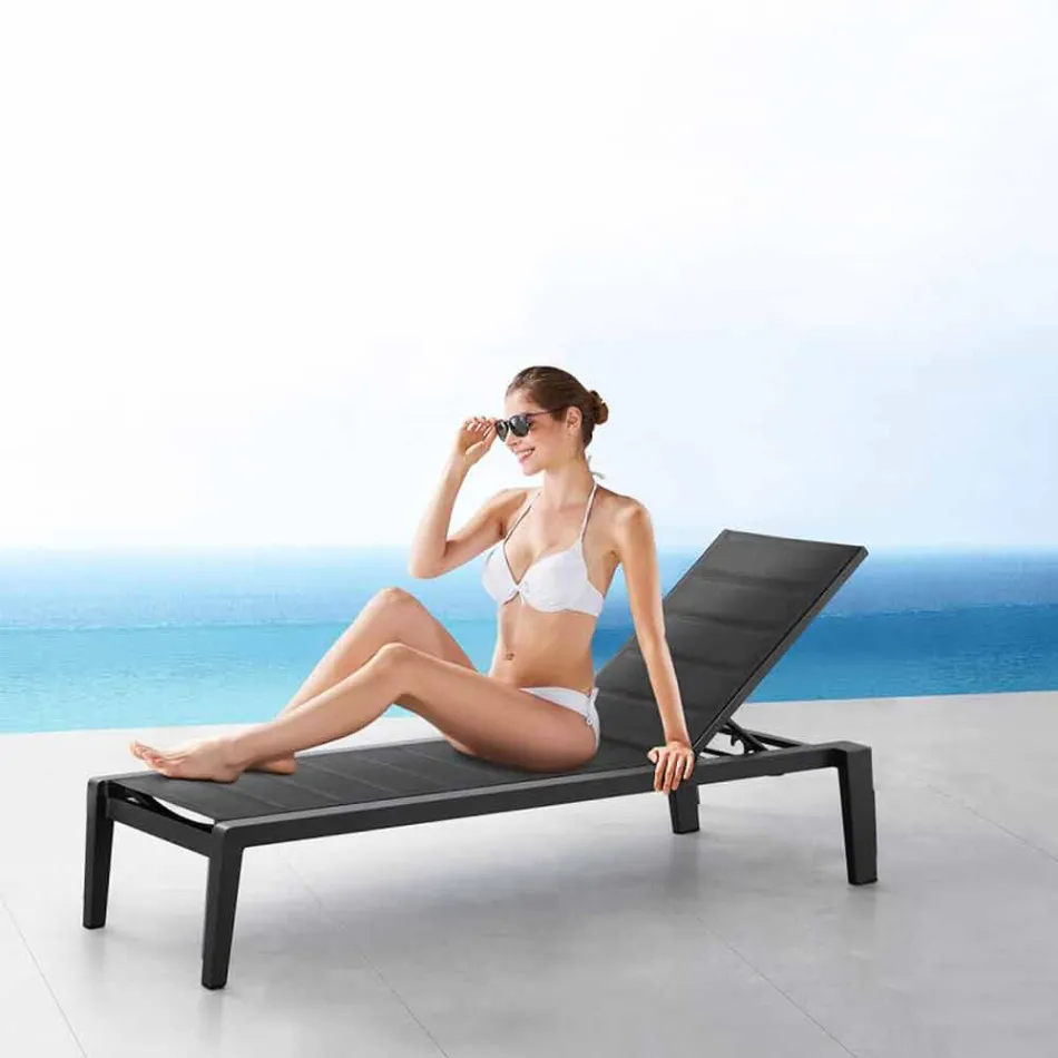 Aluminium Sunbed with Textilene Cushion, 3 Finishes - Moira Viadurini
