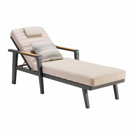 Aluminium Sunbed and Teak Armrests with Headrest - Moira Viadurini
