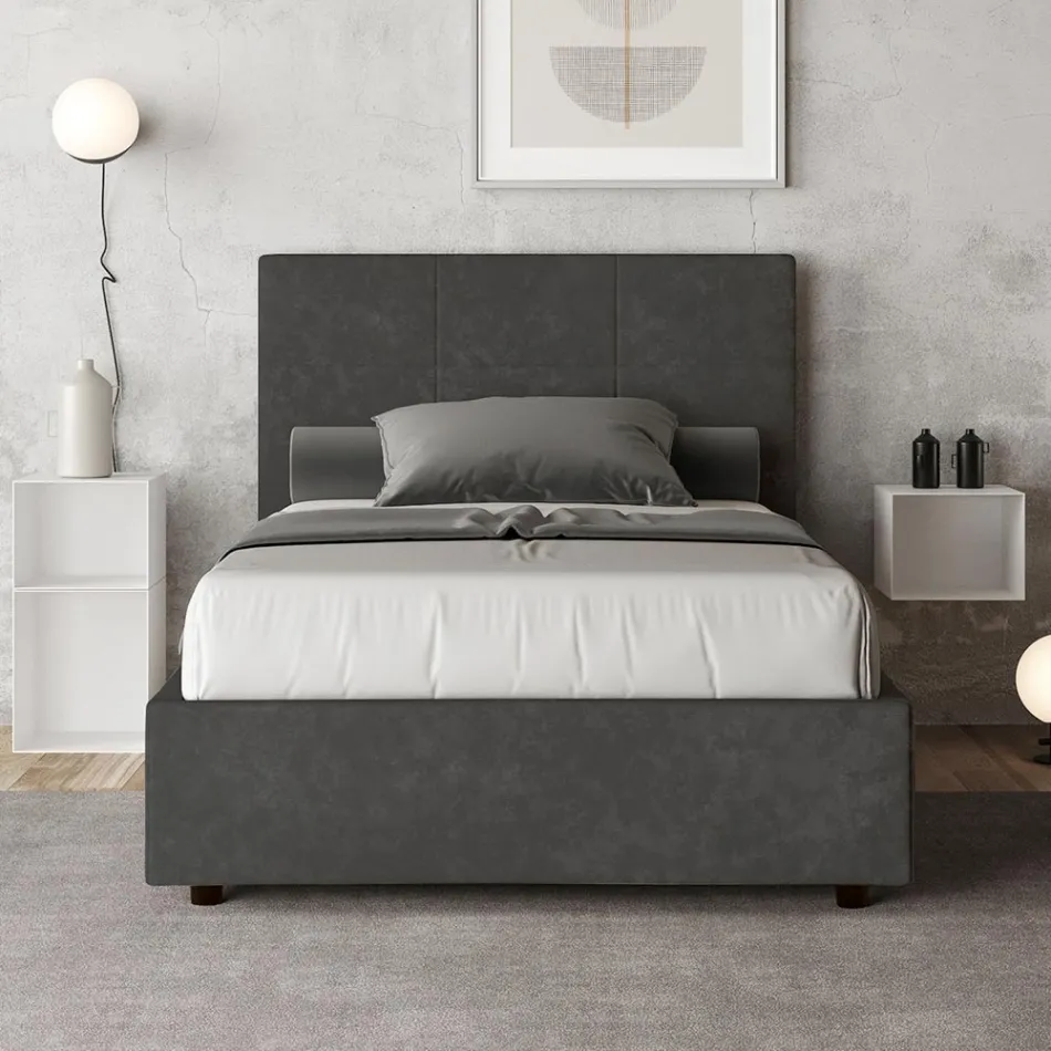 120x200 cm Bed with Rectangle Headboard in Microfiber Made in Italy - Brina Viadurini
