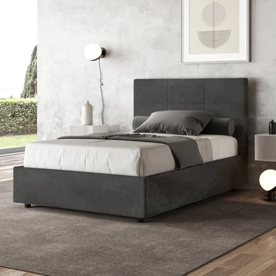 120x200 cm Bed with Rectangle Headboard in Microfiber Made in Italy - Brina Viadurini