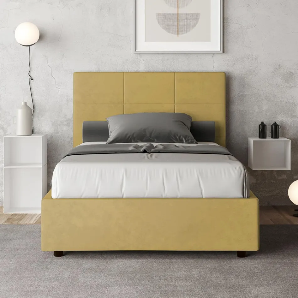 120x200 cm Bed with Rectangle Headboard in Microfiber Made in Italy - Brina Viadurini