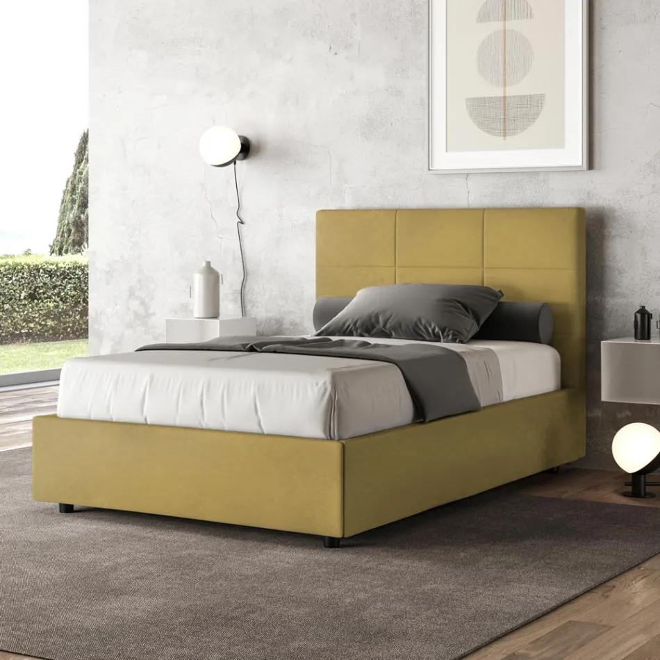 120x200 cm Bed with Rectangle Headboard in Microfiber Made in Italy - Brina Viadurini