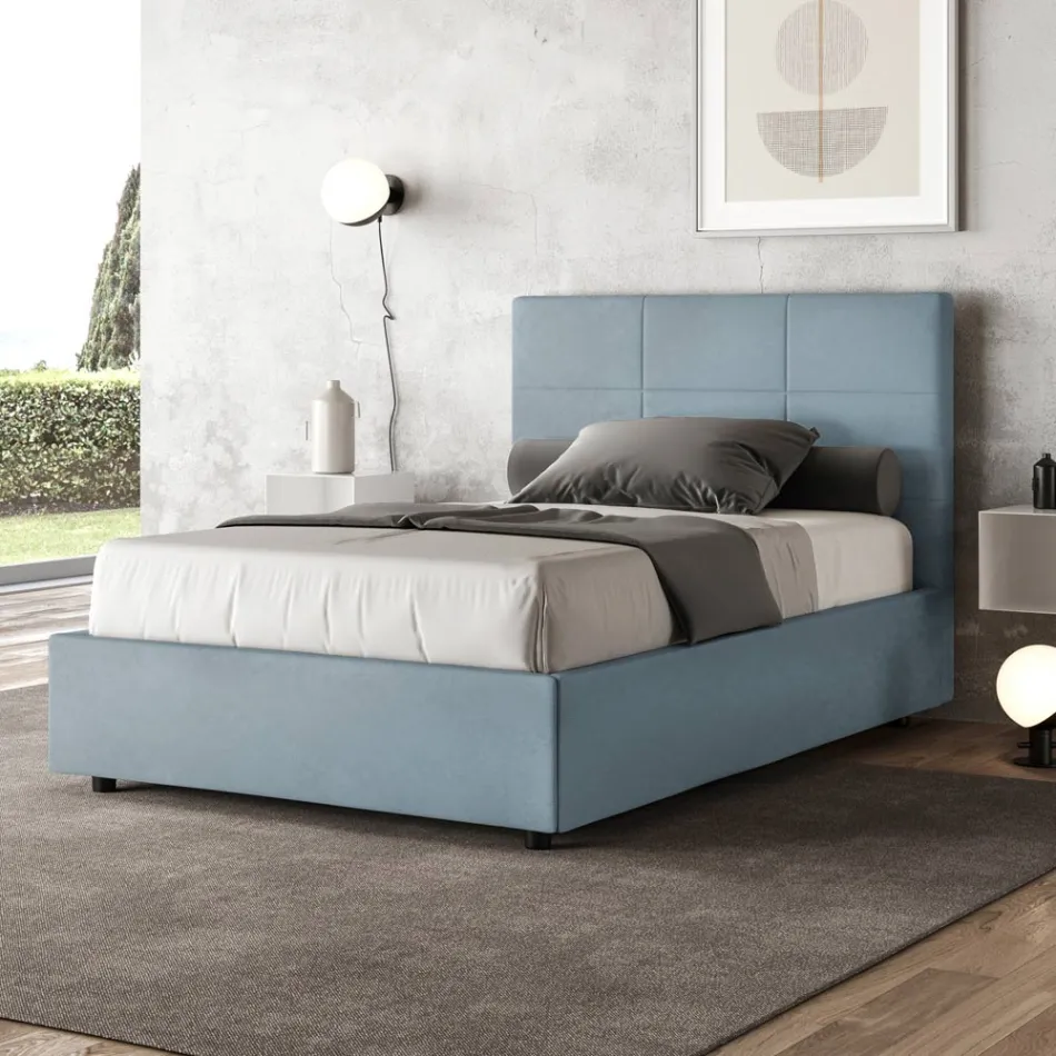 120x200 cm Bed with Rectangle Headboard in Microfiber Made in Italy - Brina Viadurini
