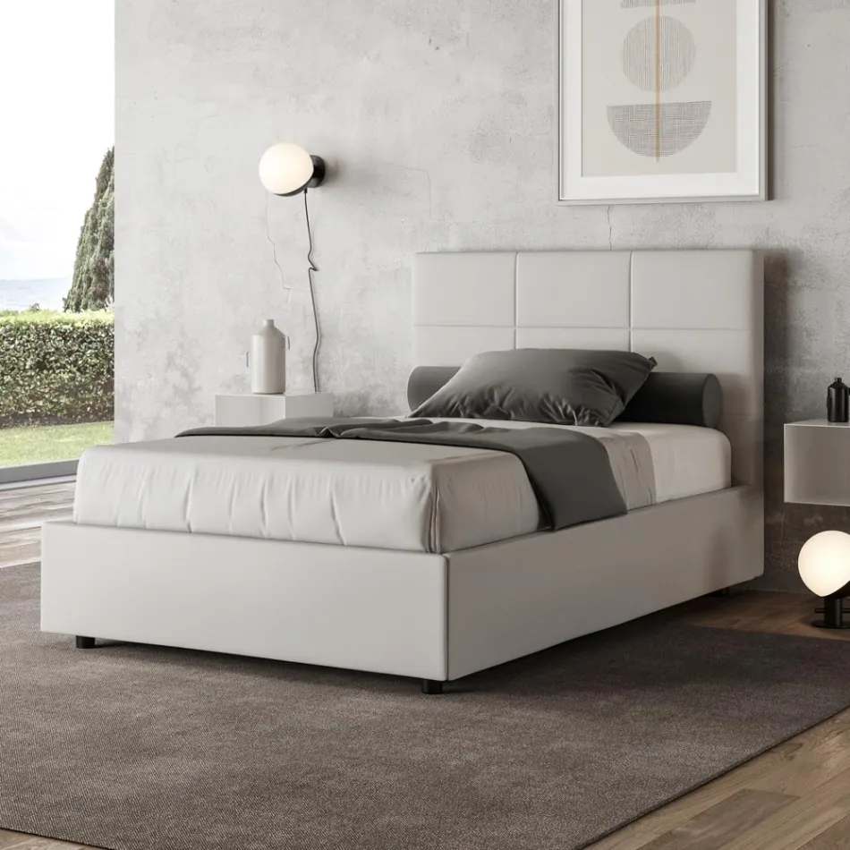 120x200 cm Bed with Rectangle Headboard in Faux Leather Made in Italy - Brina Viadurini