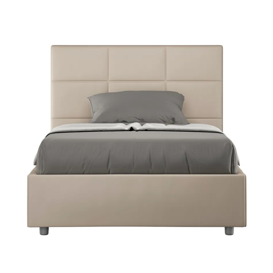 120x200 cm Bed with Rectangle Headboard in Faux Leather Made in Italy - Brina Viadurini