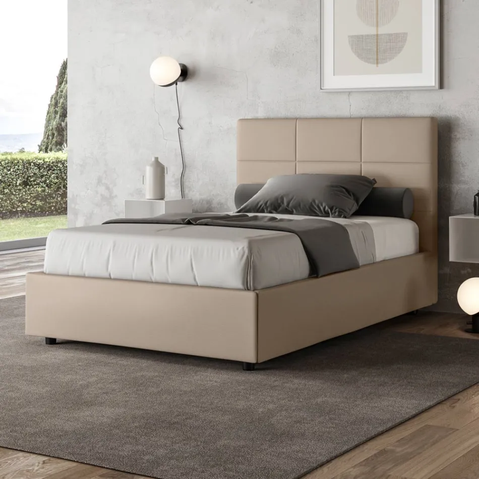 120x200 cm Bed with Rectangle Headboard in Faux Leather Made in Italy - Brina Viadurini
