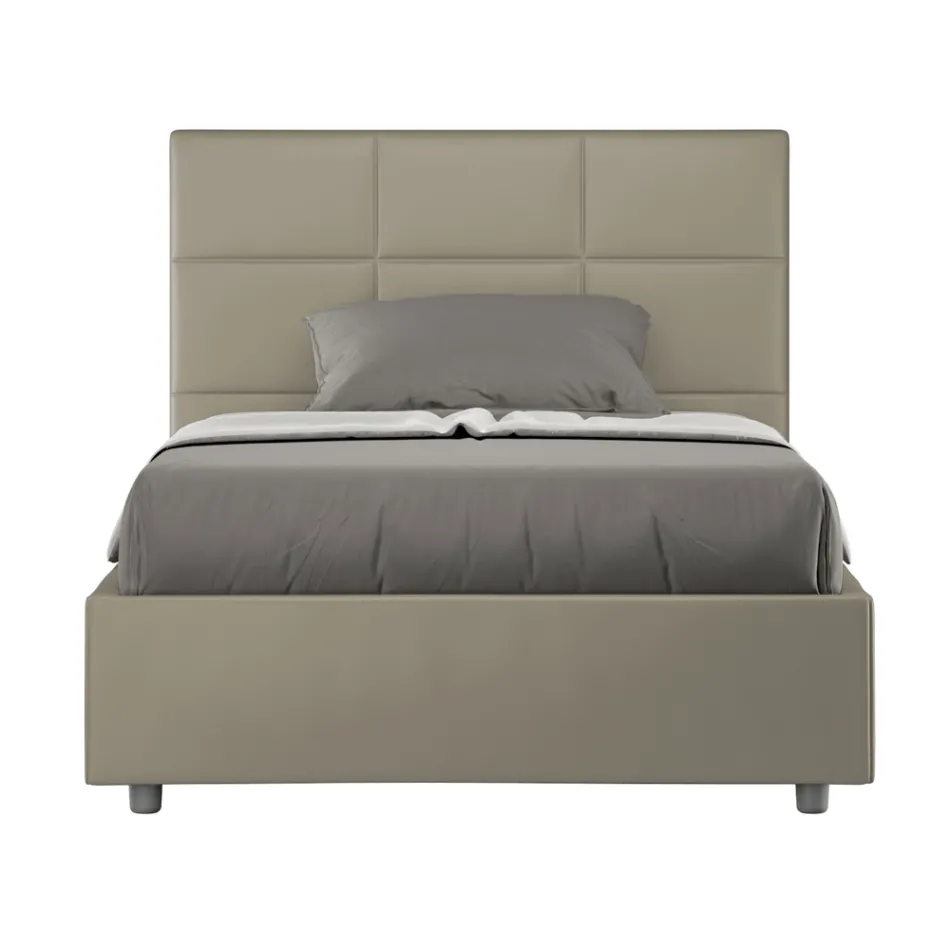 120x200 cm Bed with Rectangle Headboard in Faux Leather Made in Italy - Brina Viadurini