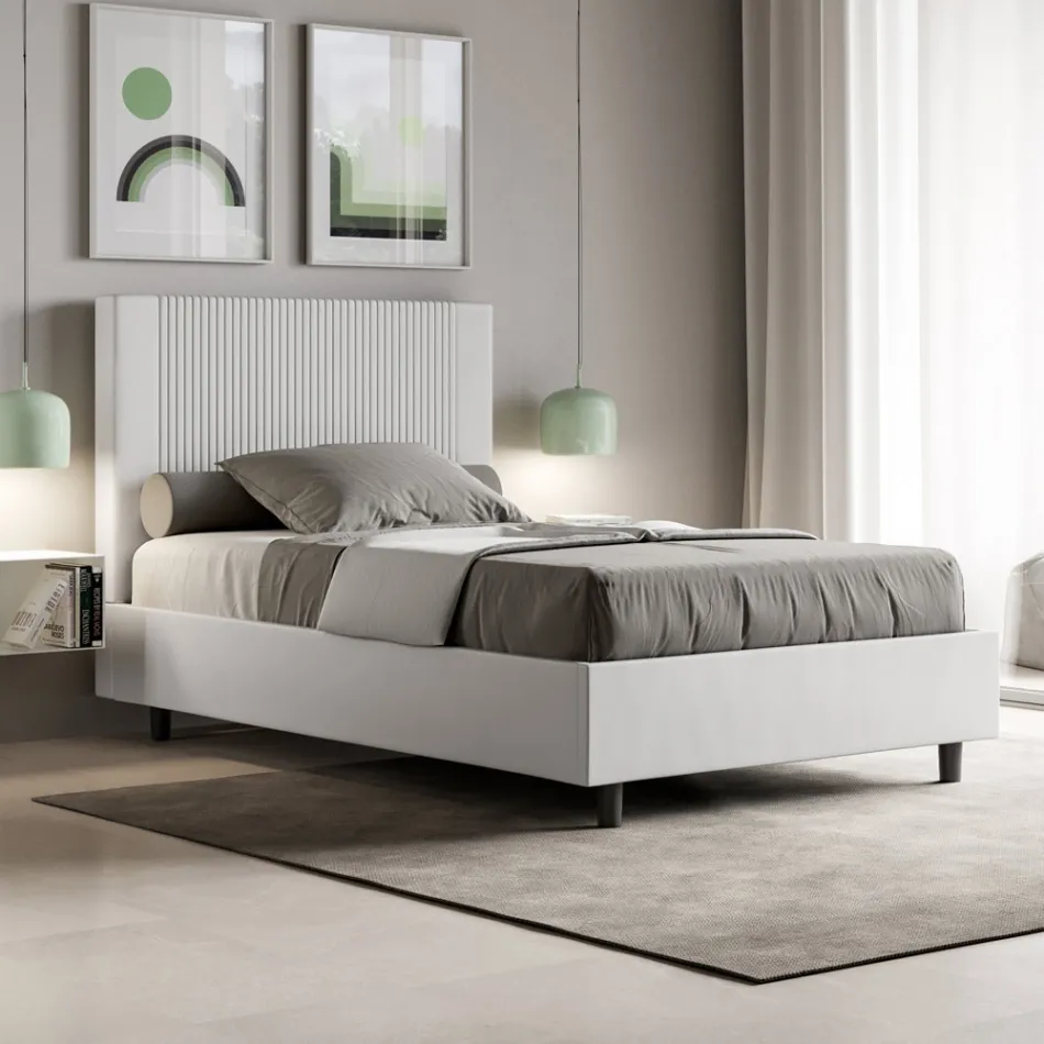 120x200 cm Bed with Headboard Decorated with Vertical Lines Made in Italy - Pattini Viadurini