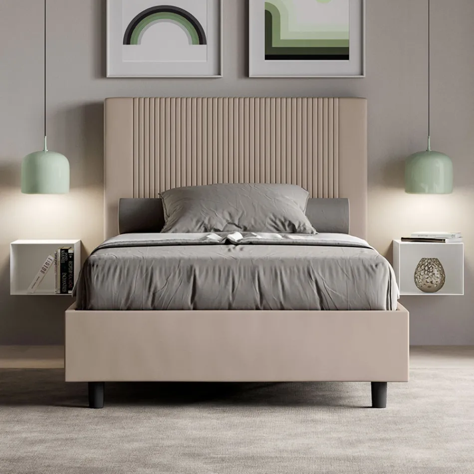 120x200 cm Bed with Headboard Decorated with Vertical Lines Made in Italy - Pattini Viadurini