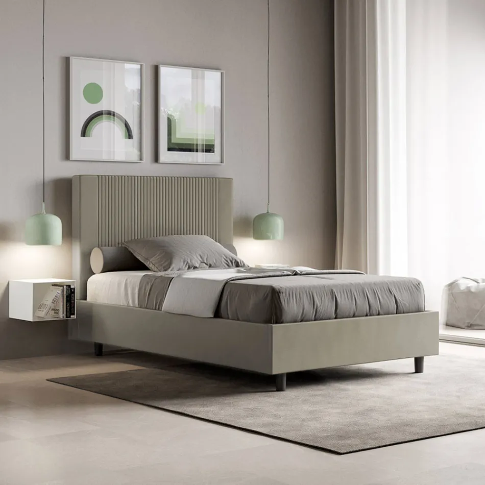 120x200 cm Bed with Headboard Decorated with Vertical Lines Made in Italy - Pattini Viadurini