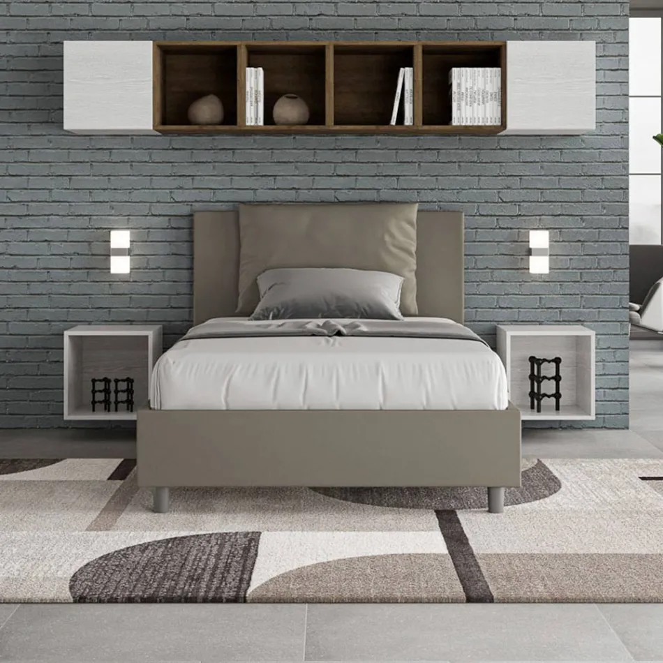 120x200 cm Bed with Headboard and Faux Leather Cushions Made in Italy - Olimpiadi Viadurini