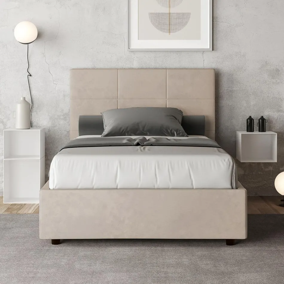140x200 cm Bed with Rectangle Headboard in Microfiber Made in Italy - Brina Viadurini