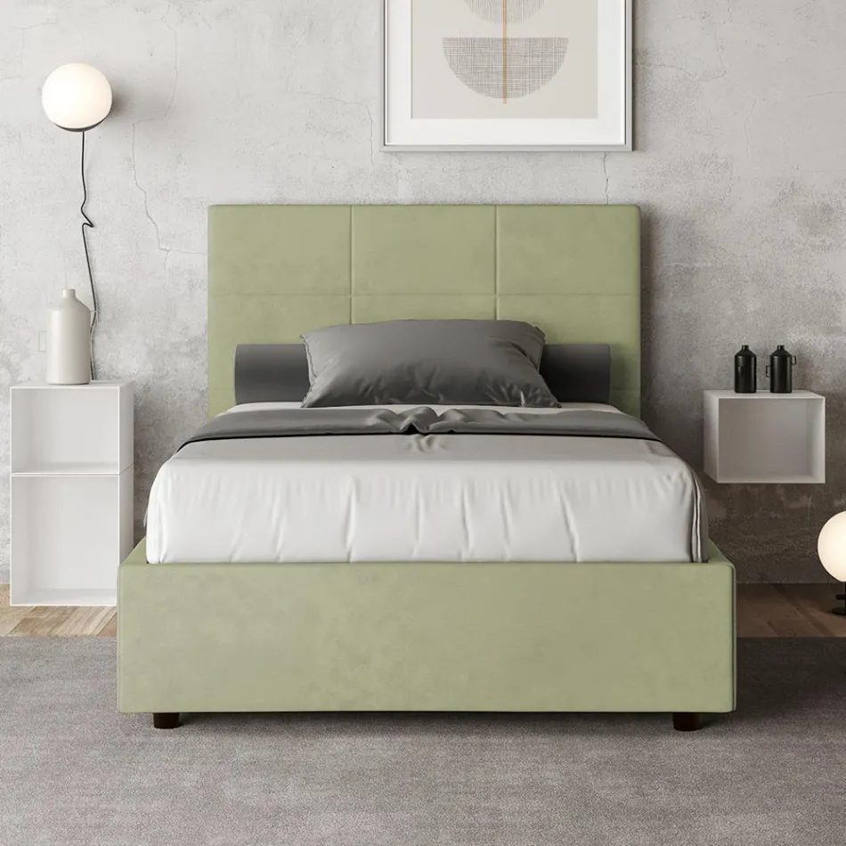 140x200 cm Bed with Rectangle Headboard in Microfiber Made in Italy - Brina Viadurini