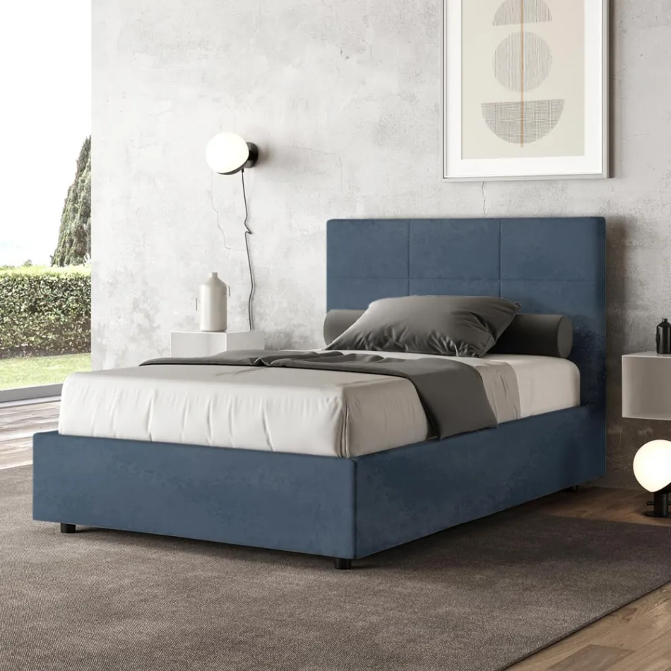 140x200 cm Bed with Rectangle Headboard in Microfiber Made in Italy - Brina Viadurini