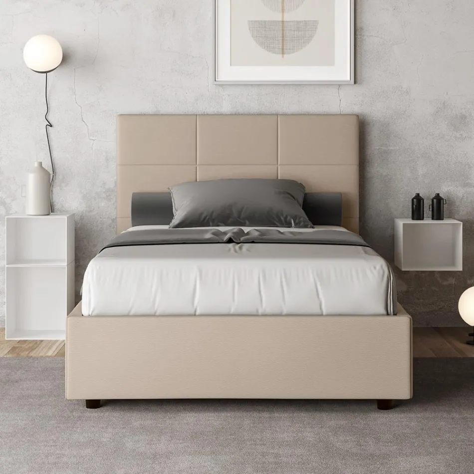 140x200 cm Bed with Rectangle Headboard in Faux Leather Made in Italy - Brina Viadurini
